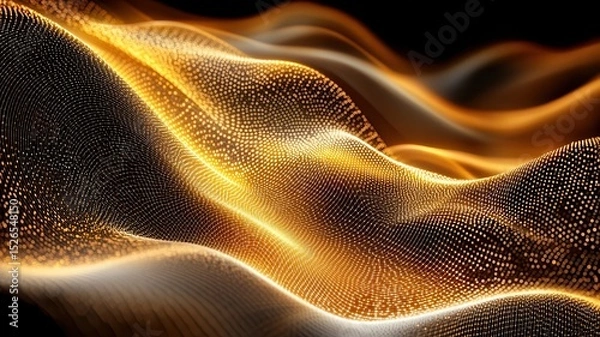 Fototapeta Abstract golden waves of light reflecting elegance and modernity against a dark background with mesmerizing patterns and dynamic movements. Robotics and automation