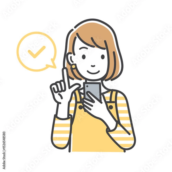 Fototapeta スマートフォンを操作して確認する主婦のイラスト素材