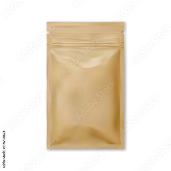 Obraz Craft paper pouch mockup, snack brown sachet. Organic food paper bag, realistic zipper design packet. Recycling packaging blank for tea, cookie or candy, no logo or branding