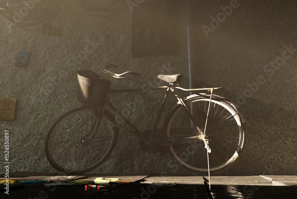 Obraz Old Bicycle Parked beside Stone Wall, 3d render