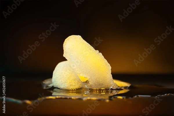 Obraz Ice melting. Melting ice chunks on dark. Yellow backlight