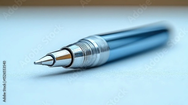 Fototapeta Metal pen tip close-up on white surface
