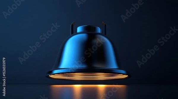 Fototapeta Metallic bell ringing with glowing base on dark background