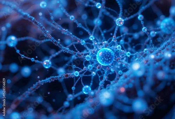 Fototapeta Close-Up of Neurons and Synapses in a Futuristic Neural Network