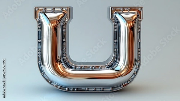 Fototapeta Metallic letter U on gradient background