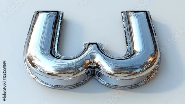Fototapeta Metallic letter W on white background reflecting light