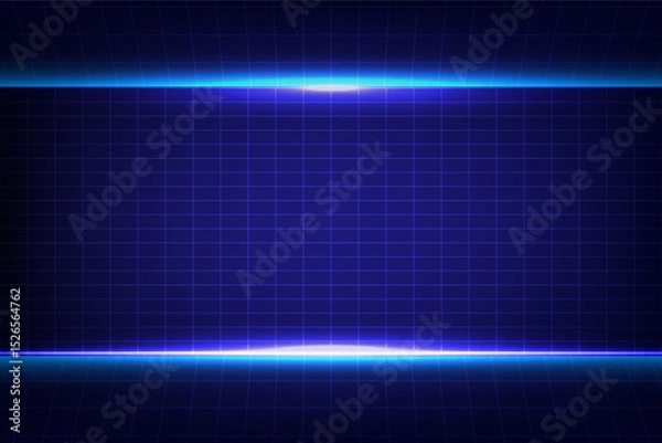 Fototapeta Abstract technology Horizontal neon laser lines on top and bottom and a rectangular grid in the center