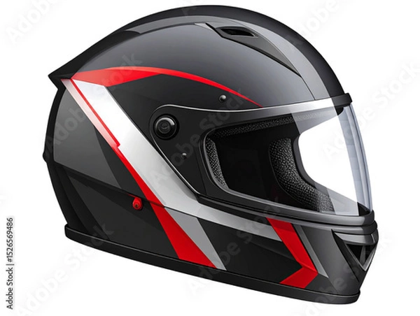 Fototapeta Motorcycle Helmet with Geometric Graphics, Side Angle, Transparent Background.