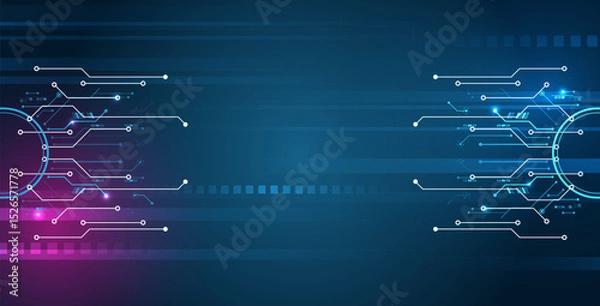 Obraz Futuristic technology background with abstract line patterns and glowing blue and purple squares and highlights. Represents data flow, digital networks and advanced communication systems.