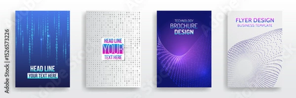 Obraz Collection of abstract technology flyer and brochure templates with binary code patterns, digital waveforms, and modern gradient backgrounds. Perfect for tech events, reports, or software design.