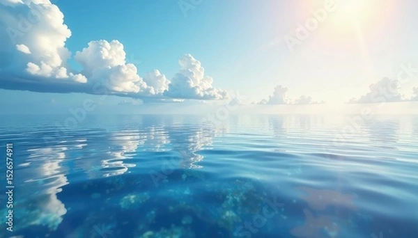 Obraz Smooth, unbroken surface of water reflecting sky, purity, photo