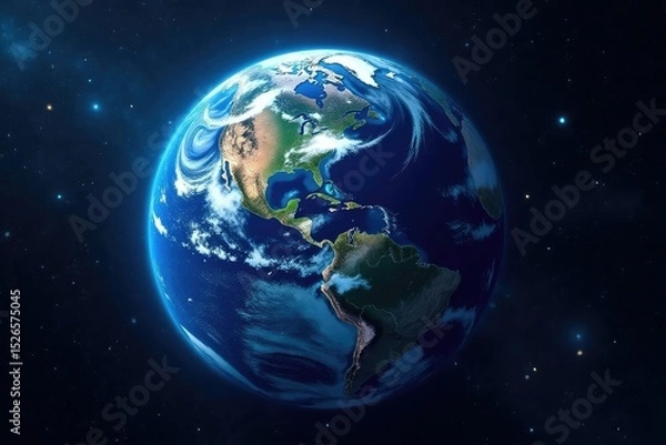 Obraz Stunning image of Earth from space, showcasing its swirling blue oceans and continents A classic blue marble view , geology, world, breathtaking