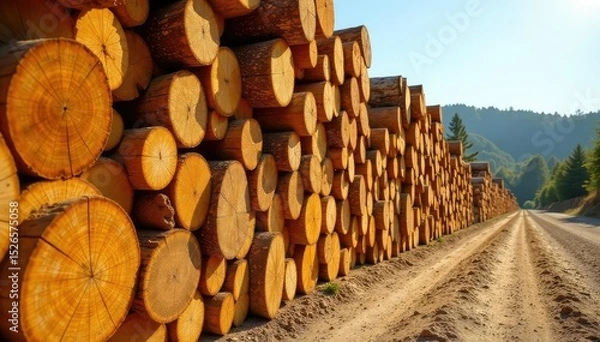 Obraz Stacks of freshly cut lumber drying in the sun , boards, resource
