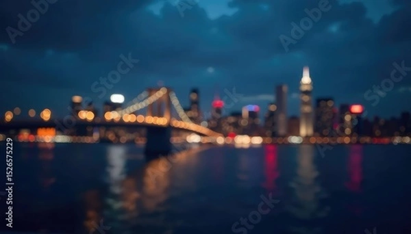 Obraz Subtle gradient, bokeh lights, out-of-focus city skyline at night, backdrop, visual, illumination