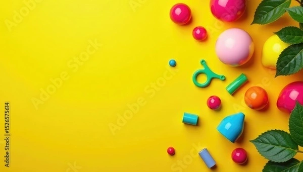 Obraz Vibrant colored objects on a sunny yellow background , spring, positive