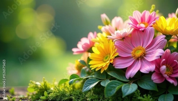 Obraz Vibrant Easter bunch of colorful flowers and spring greenery Perfect for spring celebrations and Easter decorations , holiday, spring time