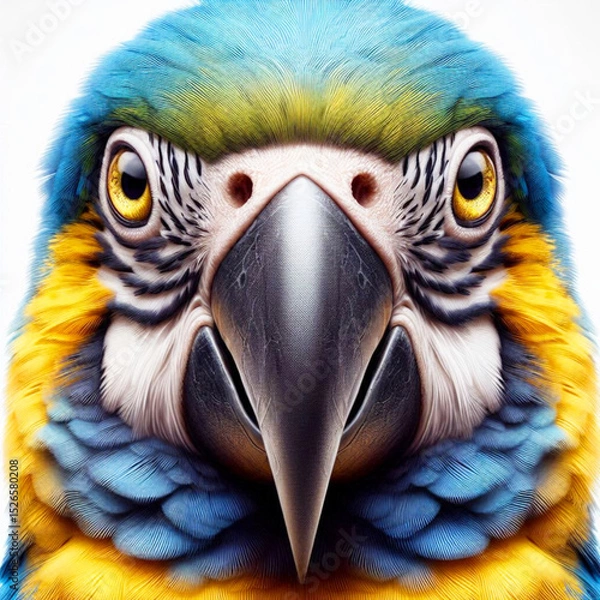 Fototapeta Macro, face of a parrot, illustration. AI