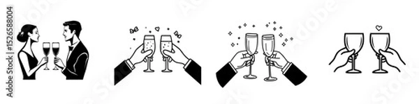 Fototapeta Icon set showcasing diverse celebration moments with people toasting in various styles and designs