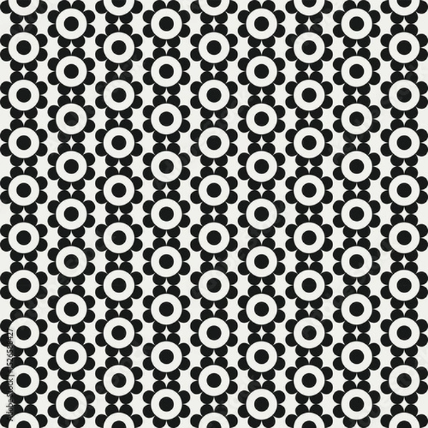 Fototapeta Mid century modern geometric floral background in black and white. Graphical illustration for a unique textiles and home décor.