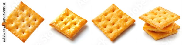 Fototapeta Classic cheese crackers with sharp cheddar flavor, perfect for snacking or pairing with dips, bringing joy to every bite