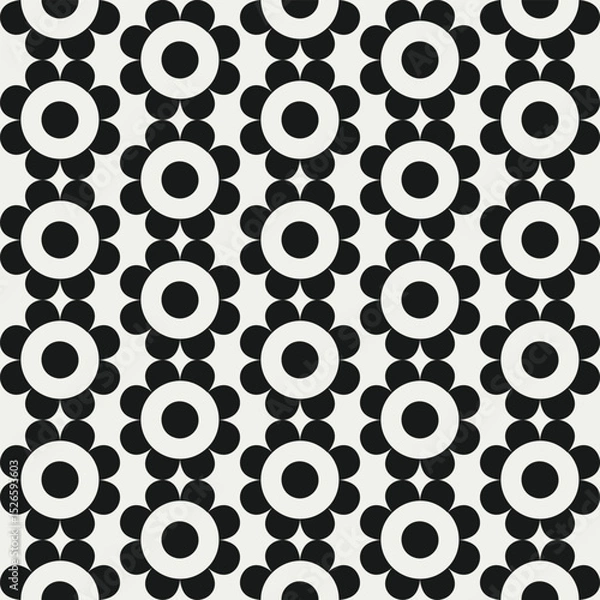 Fototapeta Mid century modern geometric floral background in black and white. Graphical illustration for a unique textiles and home décor.