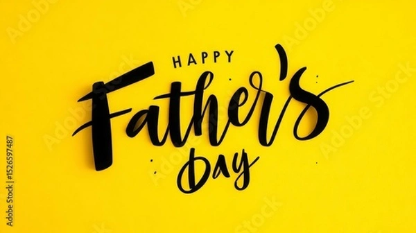 Fototapeta Happy Father's Day retro typography with vintage style font isolated on bright yellow background, perfect for greeting cards, banners, posters, or social media designs celebrating fatherhood and pater