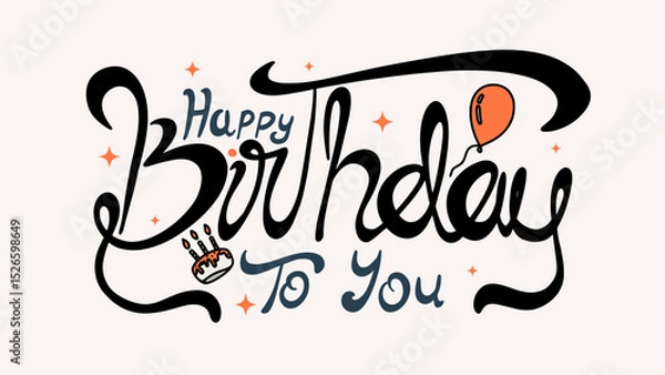 Obraz happy birthday text with hand drawn style for greeting card