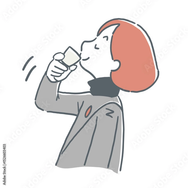 Obraz お猪口でお酒を飲んでいる様子の女性のイラスト