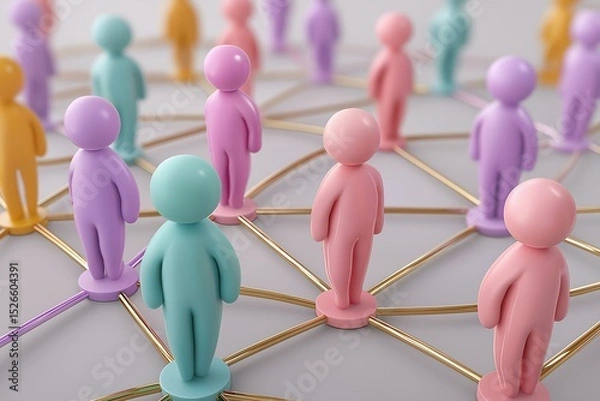 Obraz A colorful representation of interconnected people symbolizing social networks and community building.