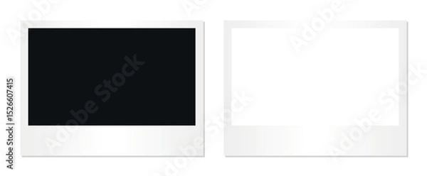 Fototapeta Minimal retro blank polaroid photo frame set with black and white variants isolated on transparent background for nostalgic album layout collage memory design and instant photography mockup