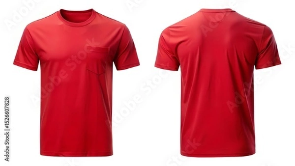 Obraz Red Pocket T Shirt Front And Back On White Background