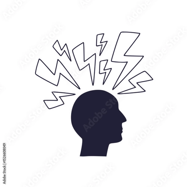 Obraz Silhouette of a head with jagged lines above, symbolizing stress or mental overload.