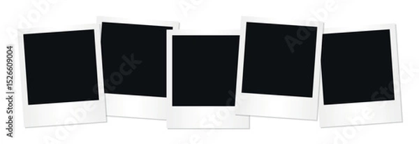 Fototapeta Set of five blank vintage instant photo frames with white borders stacked overlapping isolated on transparent background template for mockup memory nostalgia retro photography design presentation