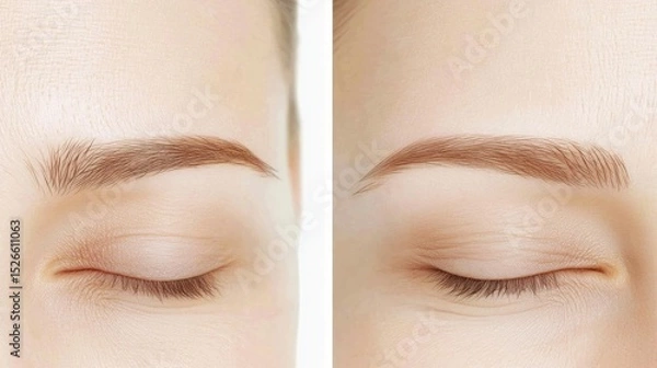Fototapeta Eyebrow Enhancement Before & After: Subtle yet transformative eyebrow enhancement, showcasing a natural-looking before and after comparison.