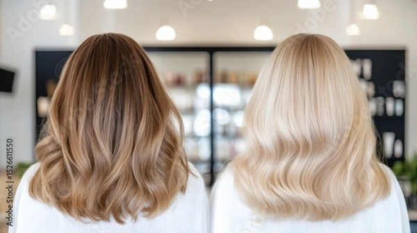 Fototapeta Hair Transformation: Capturing the allure of the hair transition, highlighting the various colors and textures in a beauty salon.