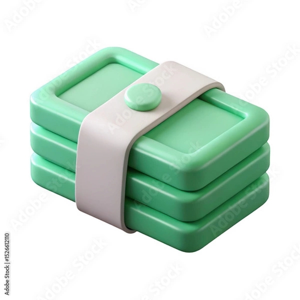 Fototapeta 3d render of realistic green money stack isolated on transparent background