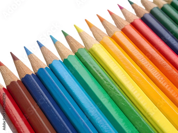 Fototapeta Close-Up of Colorful Pencils in a Row Isolated on transparent background, Isolated Png file, Cut-out, Isolate Png, No Background, Isolated object