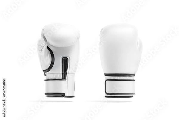 Fototapeta Blank white boxing gloves mockup, front and back, no gravity