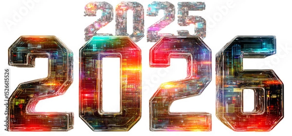 Obraz 2025 changing into 2026 banner element in futuristic, tech style