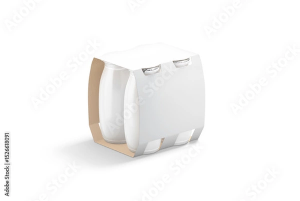 Fototapeta Blank white drinkable yogurt in paper pack mockup, side view