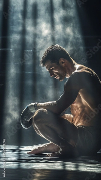 Obraz Powerful Athletic Man Contemplating After Intense Workout