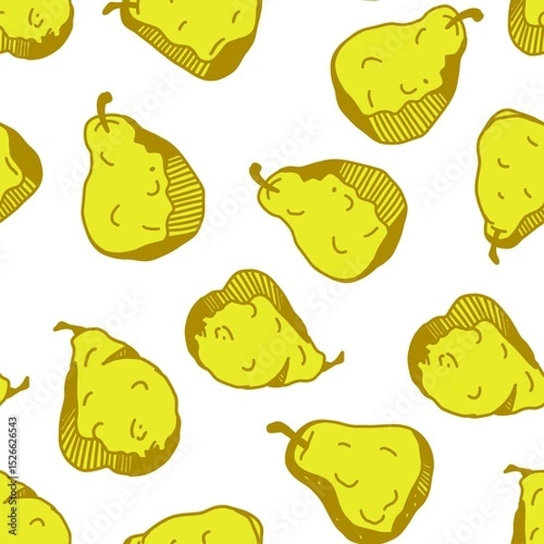Obraz Seamless Hand-Drawn Pear Pattern in Flat Style

