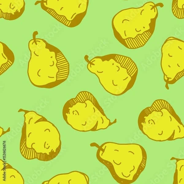 Obraz Seamless Hand-Drawn Pear Pattern in Flat Style
