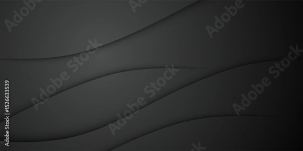Fototapeta Dark deep black dynamic abstract vector background with wavy lines. Modern creative halftone premium gradient. 3d cover of business presentation banner for sale event night party. Soft shadow