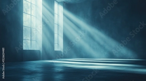 Fototapeta Sunlight streams into a dark, industrial space