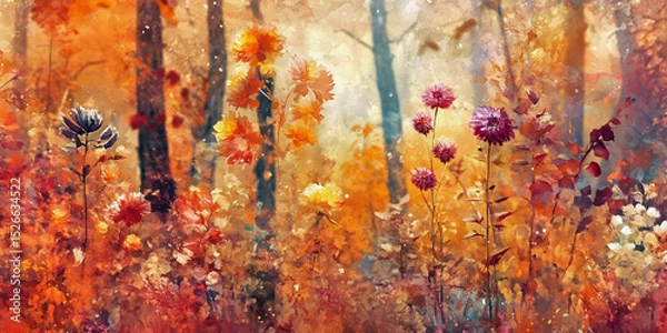 Obraz Autumn Floral Landscape Background, ai generated.