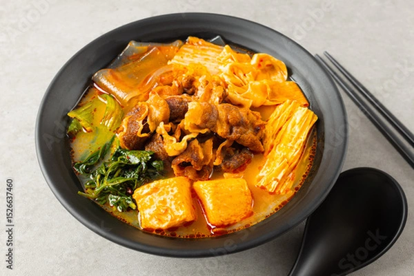 Obraz Malatang with Beef, Vegetables, and Other Chinese Ingredients