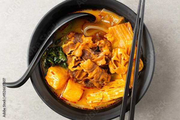 Obraz Malatang with Beef, Vegetables, and Other Chinese Ingredients