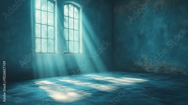 Fototapeta Empty room, sunlight streams through windows