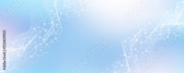 Obraz Colorful molecules background with DNA helix, DNA strand, DNA Test. Molecule or atom, neurons. Abstract structure for science, healthcare or medical background, banner. Scientific vector illustration